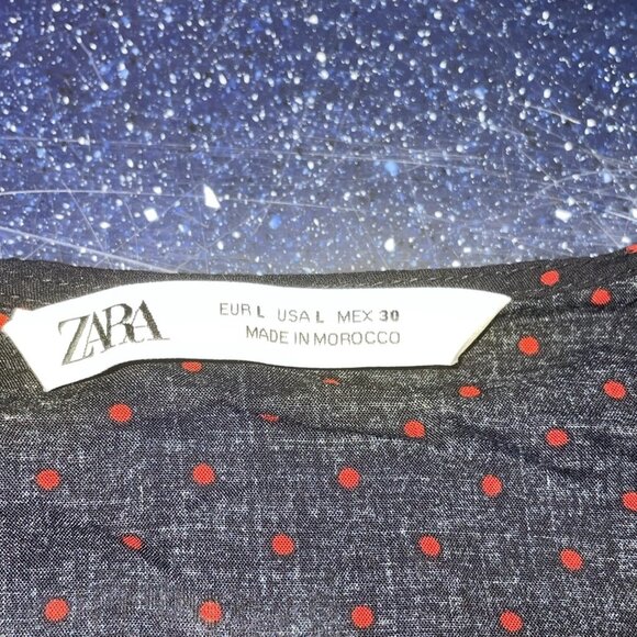 Zara Semi Sheer Crop Blouse Shirt Black Red Polka Dots Smock Waist Deep V Sz L - Picture 9 of 9